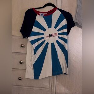 Navy and White Kids Graphic Tee . VINTAGE. Cotton. Made in Canada.